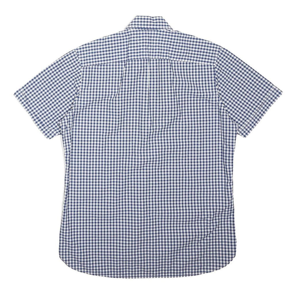 TOMMY HILFIGER Mens Blue & White Check Shirt M Cotton Blend Short Sleeve Casual