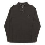 NAUTICA Mens Black Long Sleeve Plain Polo Shirt M Cotton Blend Classic Comfort