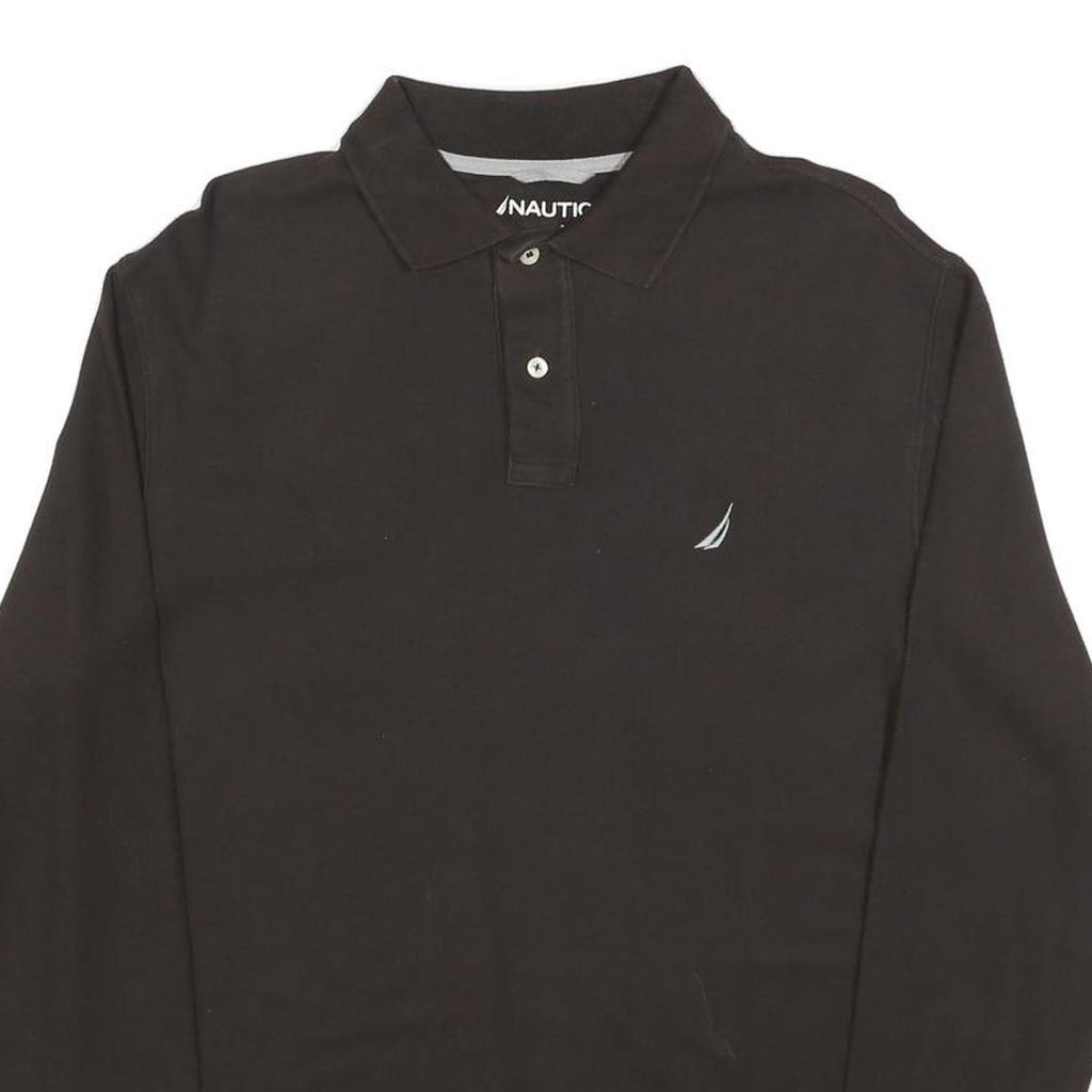 NAUTICA Mens Black Long Sleeve Plain Polo Shirt M Cotton Blend Classic Comfort