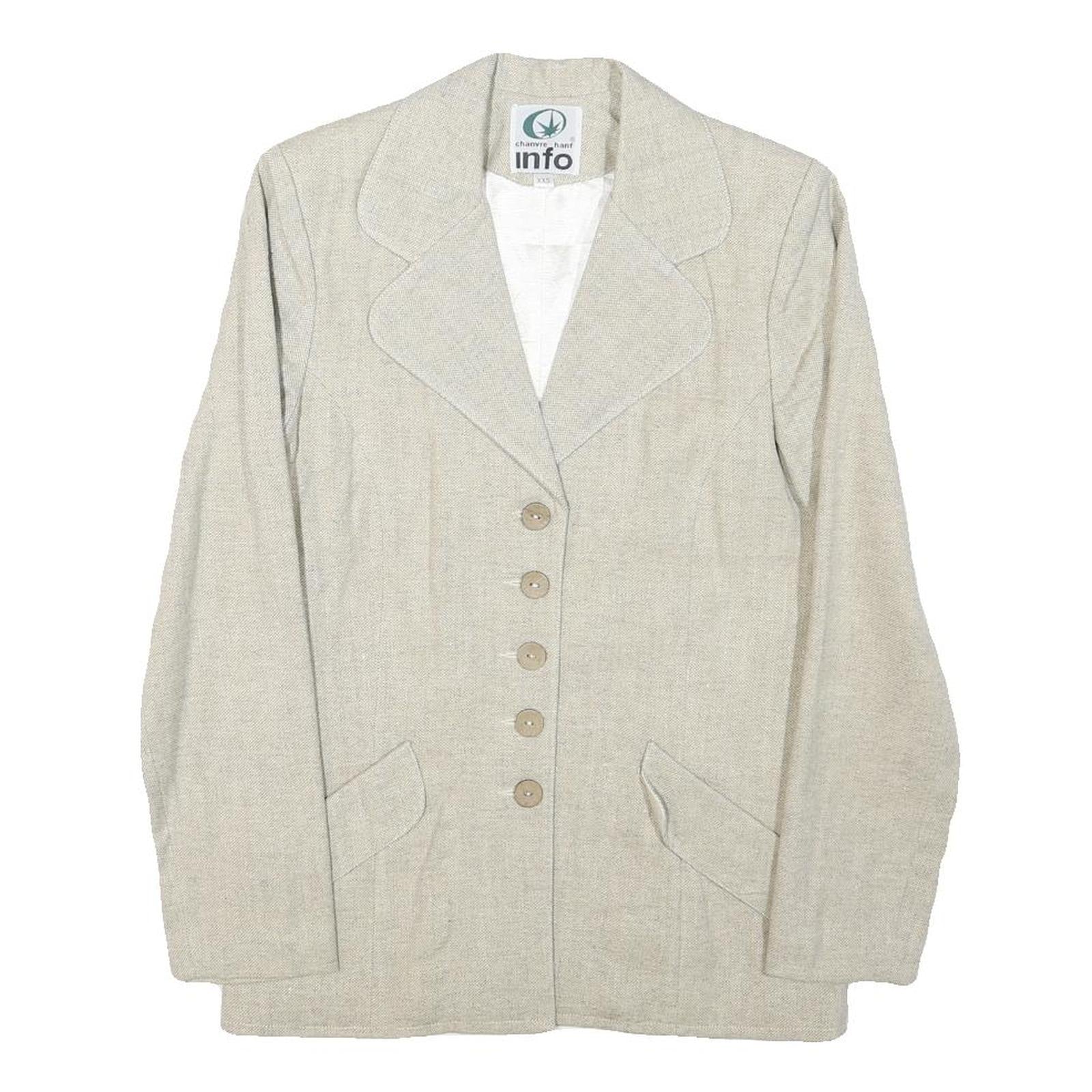 INFO Womens Cream Wool Blend Button Jacket XXS Woven Classic Blazer Elegant