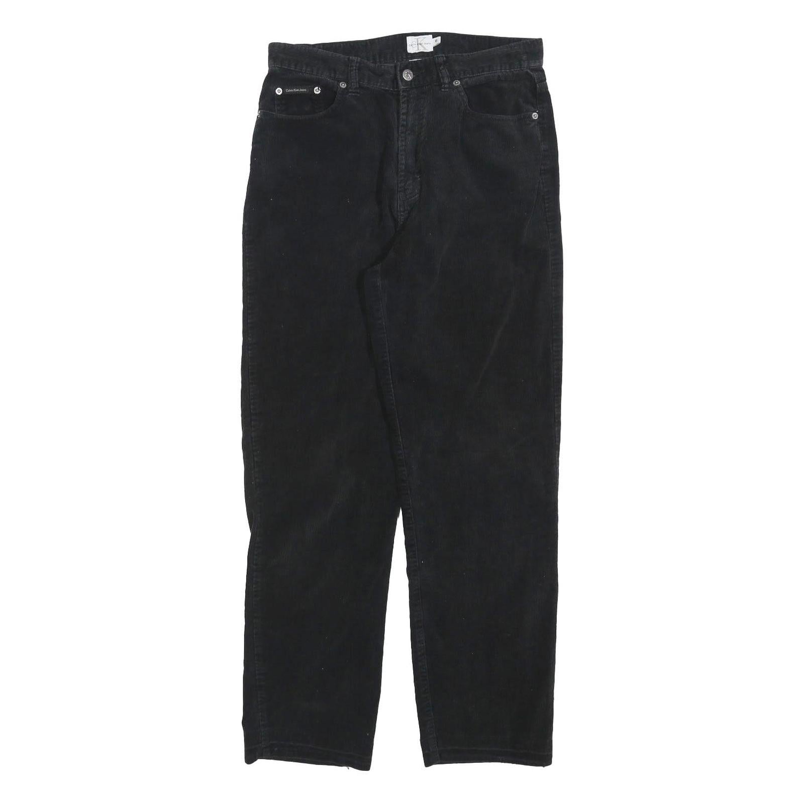 CALVIN KLEIN JEANS Womens Black Cotton Blend Regular Straight Trousers W30 L28