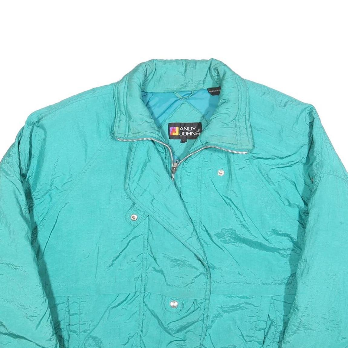 ANDY JOHNS Womens Turquoise Nylon Jacket L Zip Casual Lightweight Outerwear