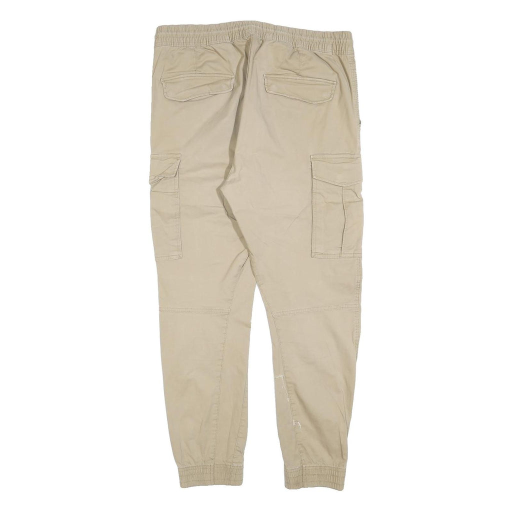 H&M Mens Slim Fit Beige Cargo Trousers W36 L30 Drawstring Cotton Blend Casual