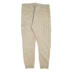 H&M Mens Slim Fit Beige Cargo Trousers W36 L30 Drawstring Cotton Blend Casual