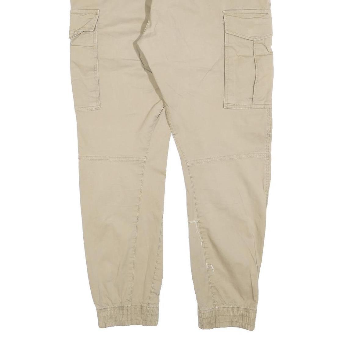 H&M Mens Slim Fit Beige Cargo Trousers W36 L30 Drawstring Cotton Blend Casual