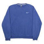 NIKE Mens Blue Crew Neck Sweatshirt L Cotton Blend Logo Casual Pullover