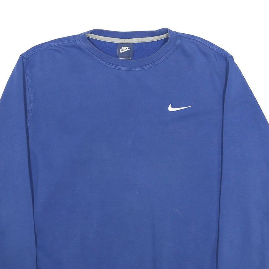 NIKE Mens Blue Crew Neck Sweatshirt L Cotton Blend Logo Casual Pullover