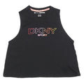 DKNY Womens Black Crop T-Shirt Sleeveless Crew Neck Sport Logo M