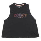 DKNY Womens Black Crop T-Shirt Sleeveless Crew Neck Sport Logo M