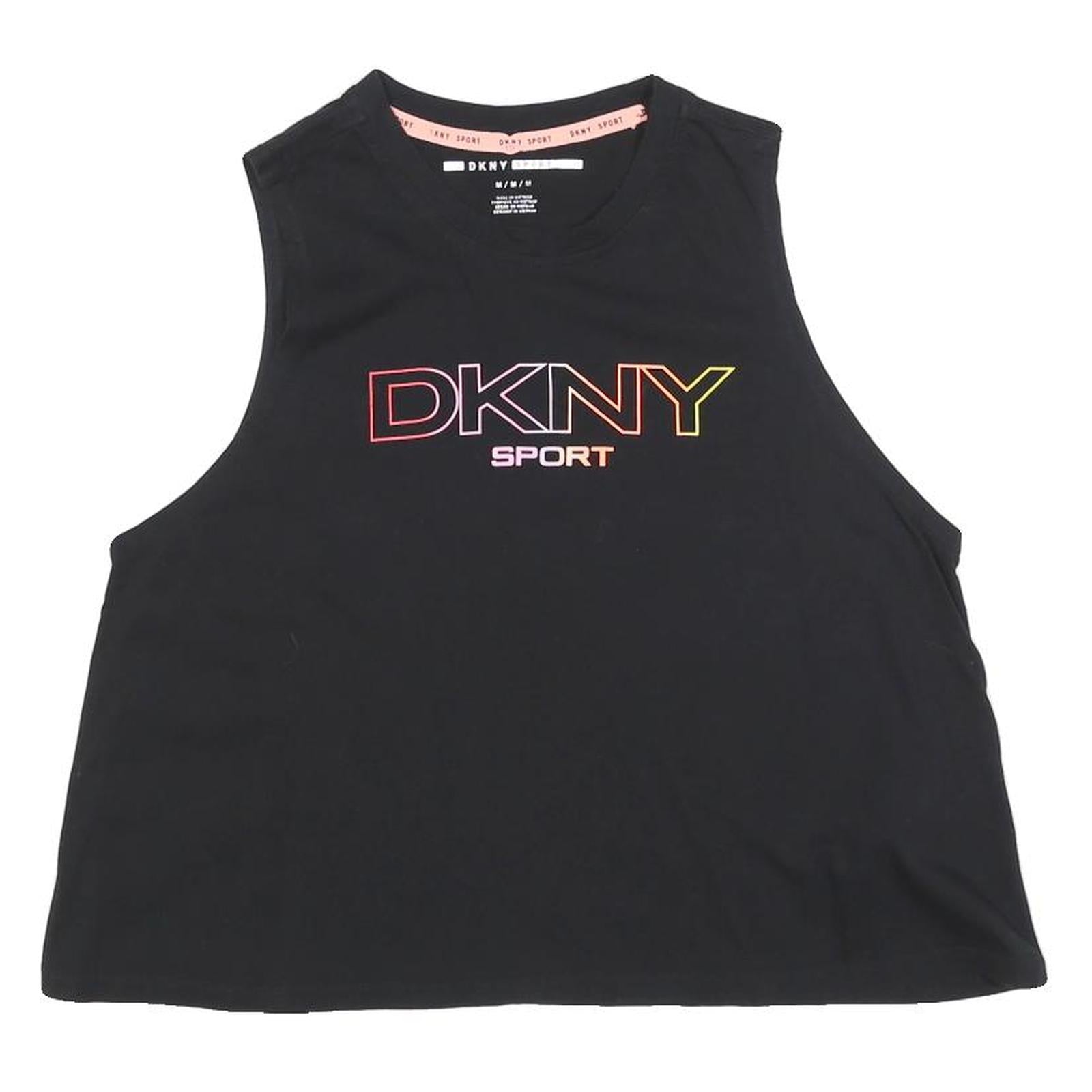 DKNY Womens Black Crop T-Shirt Sleeveless Crew Neck Sport Logo M