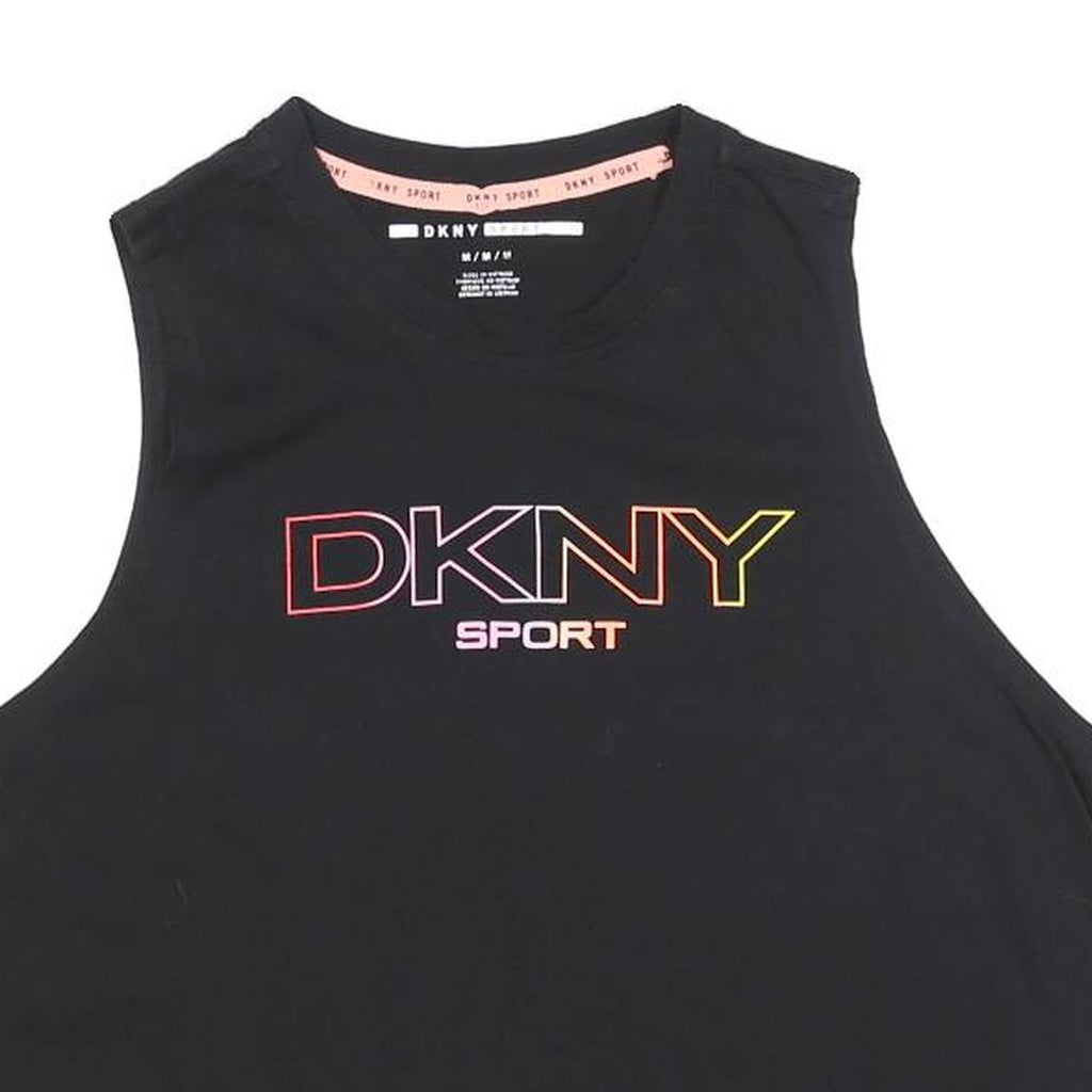 DKNY Womens Black Crop T-Shirt Sleeveless Crew Neck Sport Logo M