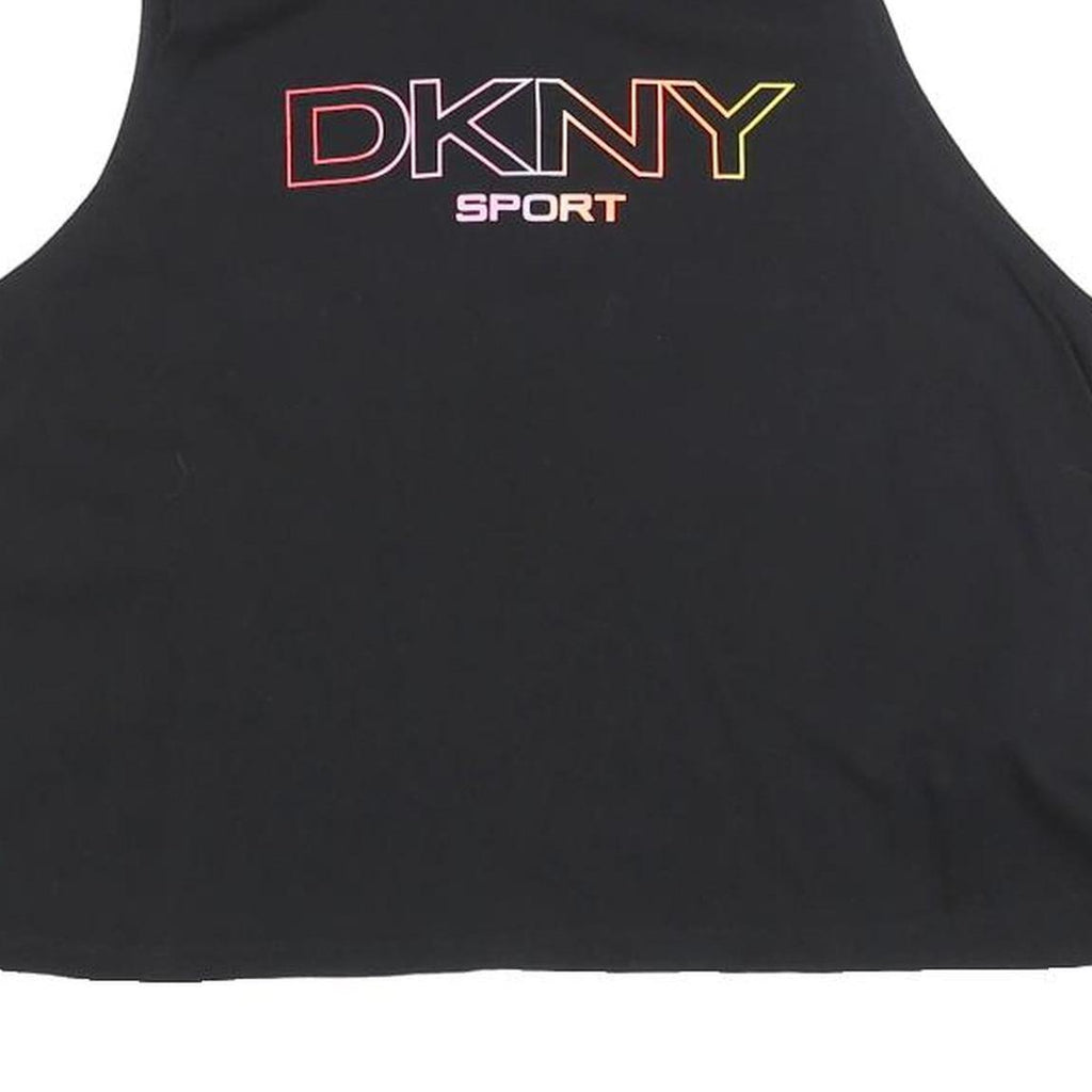 DKNY Womens Black Crop T-Shirt Sleeveless Crew Neck Sport Logo M