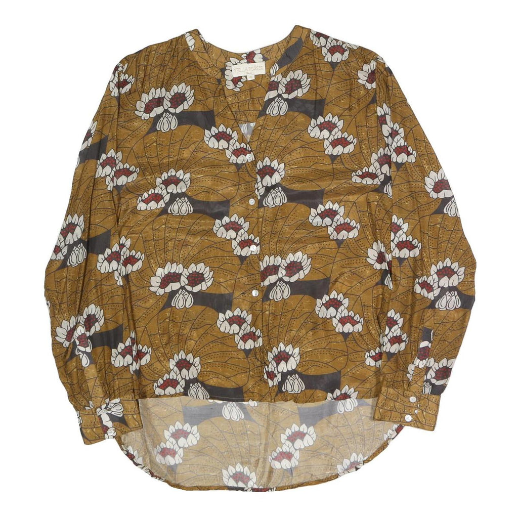 STELLA FORREST Womens Brown Printed Blouse Long Sleeve Round Neck L Relaxed Fit