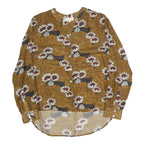 STELLA FORREST Womens Brown Printed Blouse Long Sleeve Round Neck L Relaxed Fit