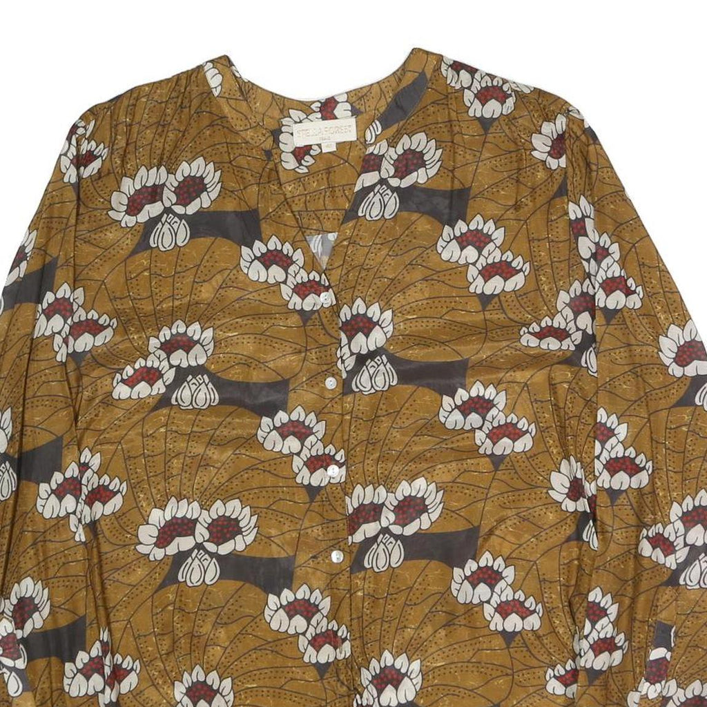 STELLA FORREST Womens Brown Printed Blouse Long Sleeve Round Neck L Relaxed Fit