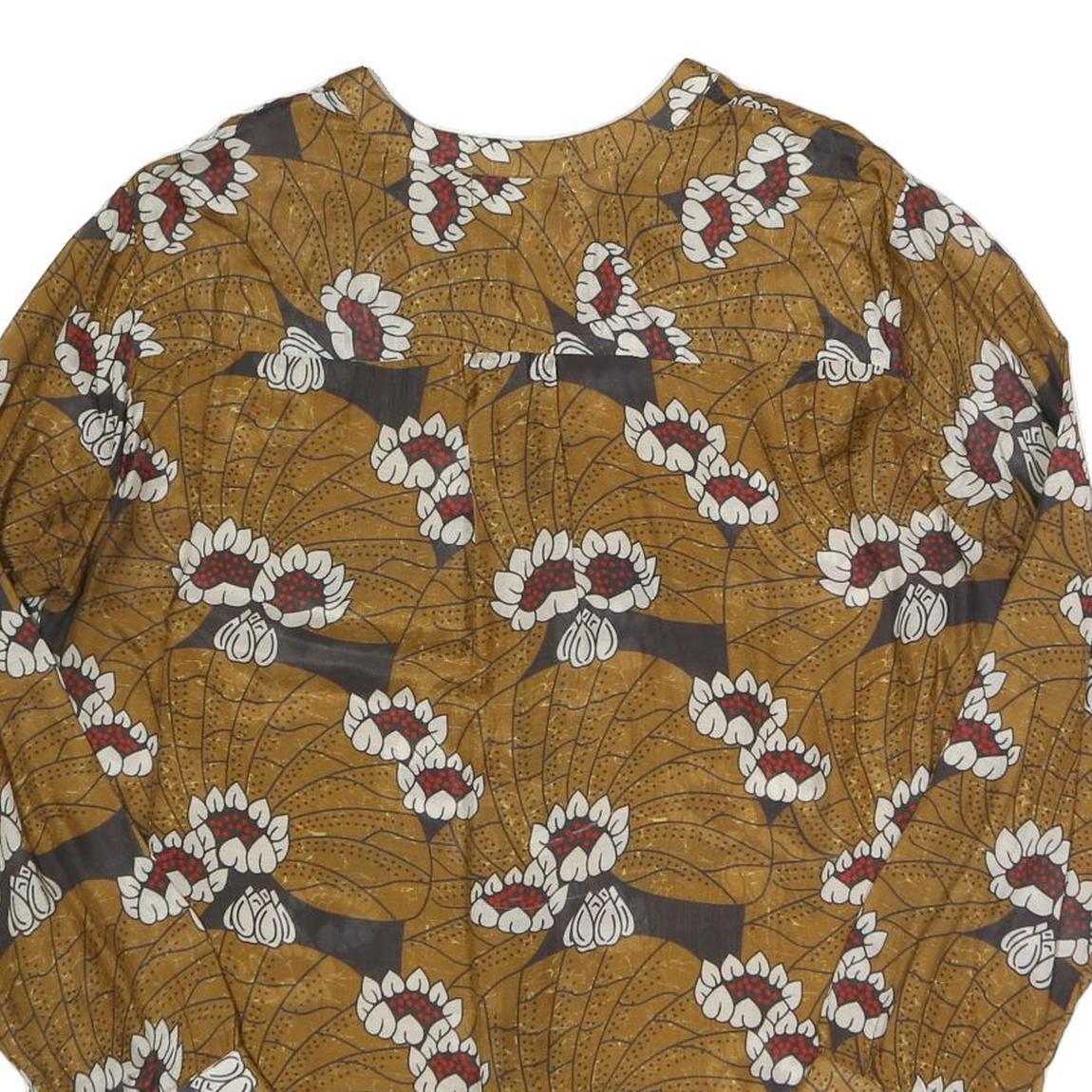 STELLA FORREST Womens Brown Printed Blouse Long Sleeve Round Neck L Relaxed Fit