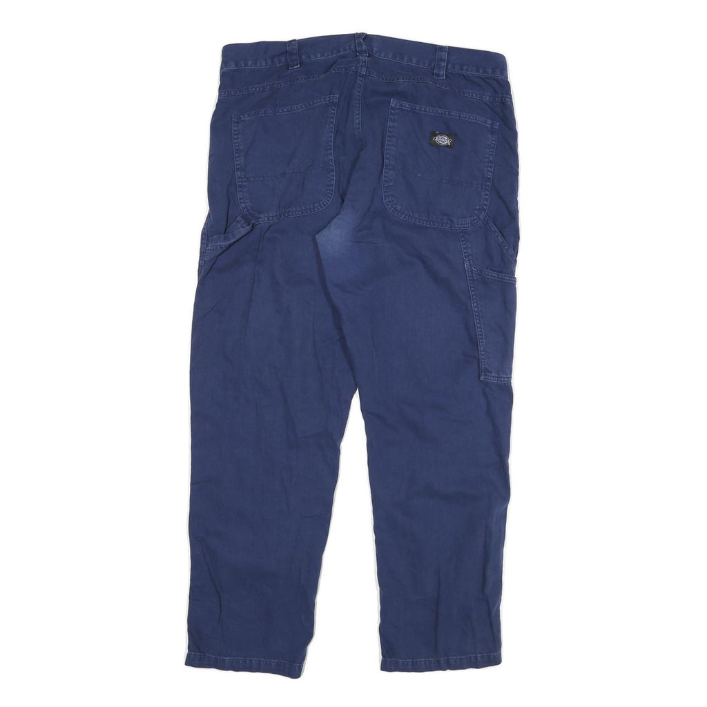 DICKIES Mens Cotton Blend Blue Regular Straight Trousers W36 L28 Casual Workwear