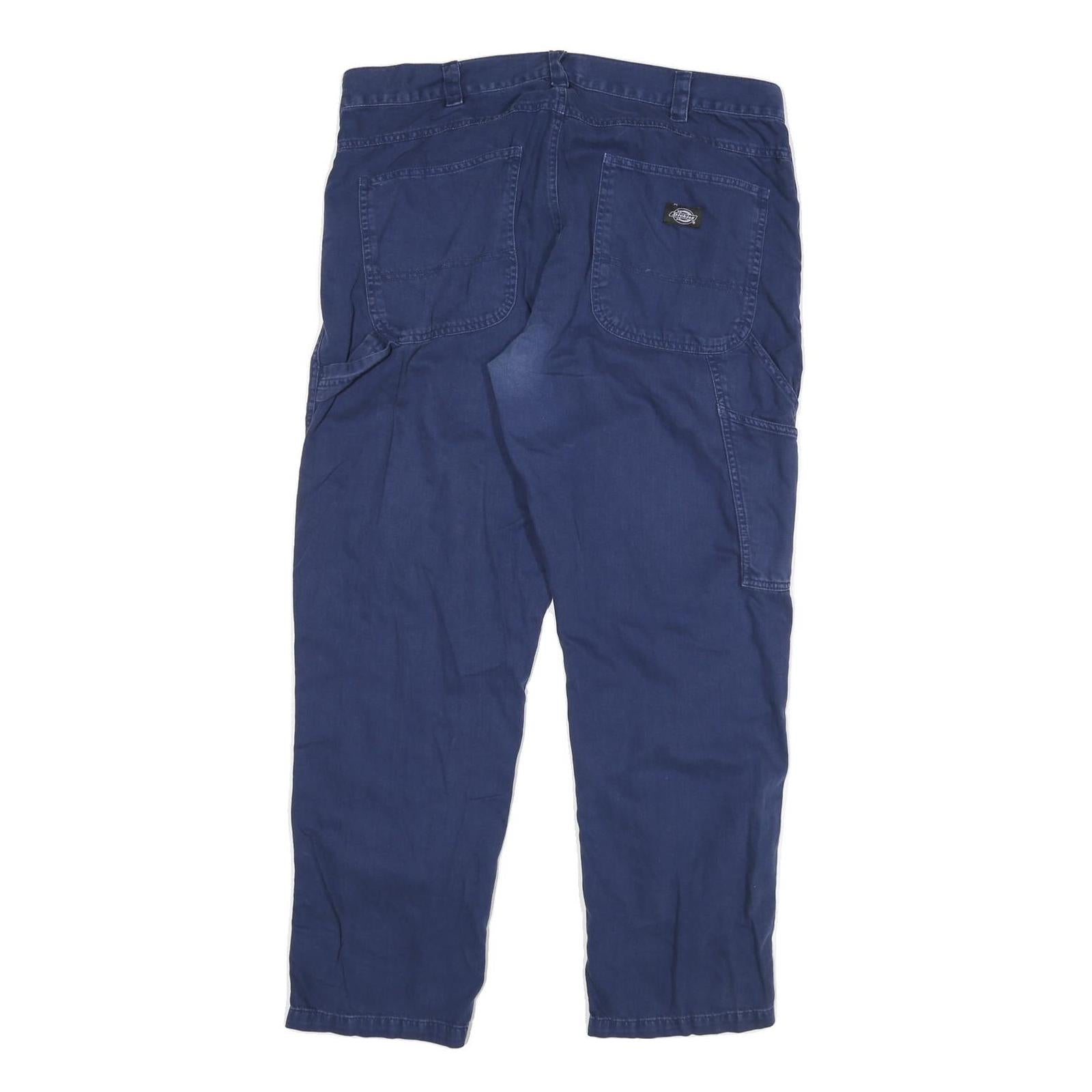 DICKIES Mens Cotton Blend Blue Regular Straight Trousers W36 L28 Casual Workwear