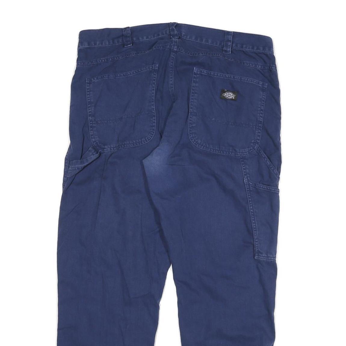 DICKIES Mens Cotton Blend Blue Regular Straight Trousers W36 L28 Casual Workwear