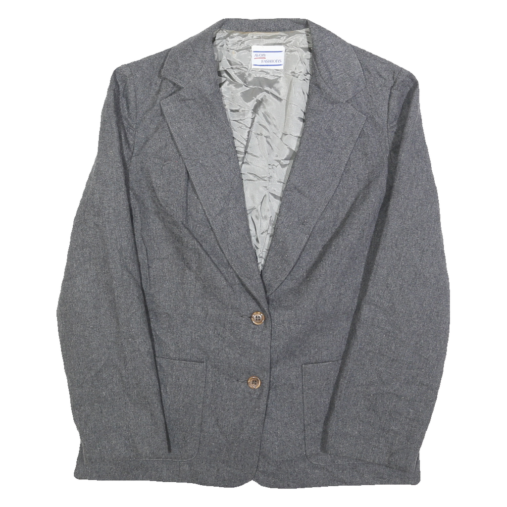 AVON FASHIONS Mens Grey Wool Blend Jacket S Button Closure Plain Stylish