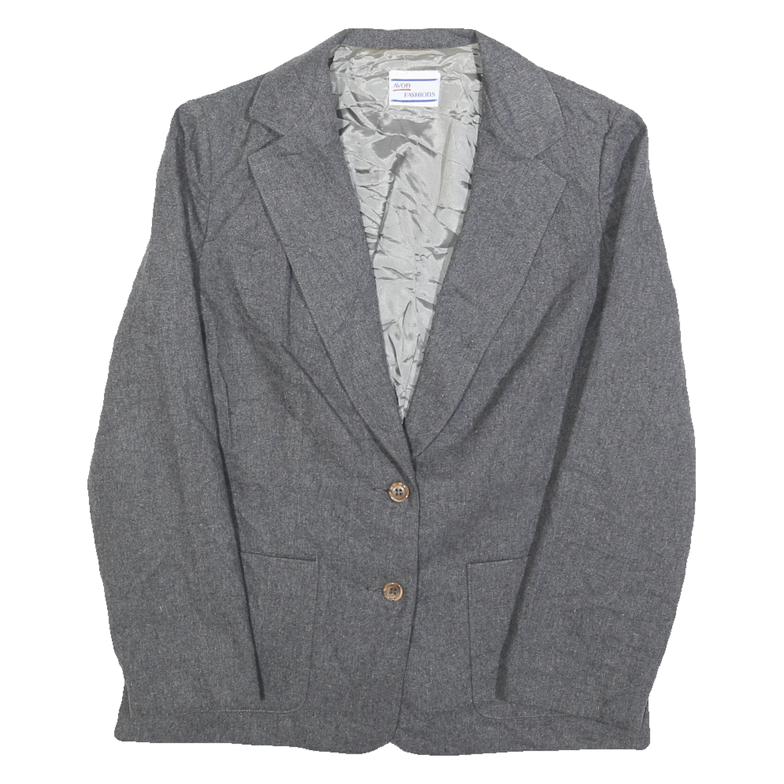 AVON FASHIONS Mens Grey Wool Blend Jacket S Button Closure Plain Stylish