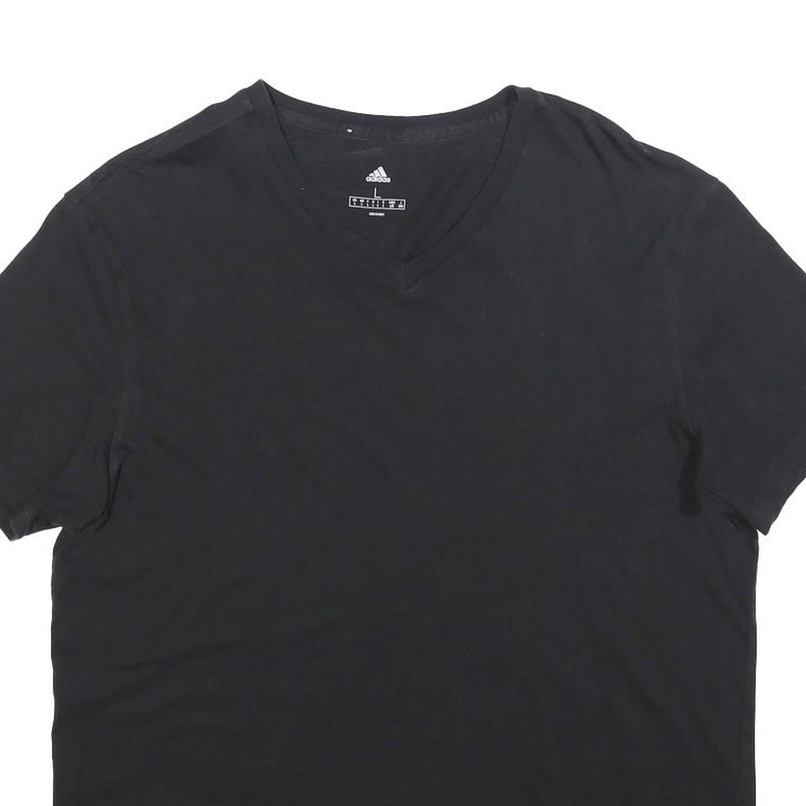 ADIDAS Mens Black V-Neck T-Shirt L Cotton Blend Casual Sportswear