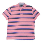 TOMMY HILFIGER Mens Pink & Blue Striped Short Sleeve Polo Shirt XL Casual