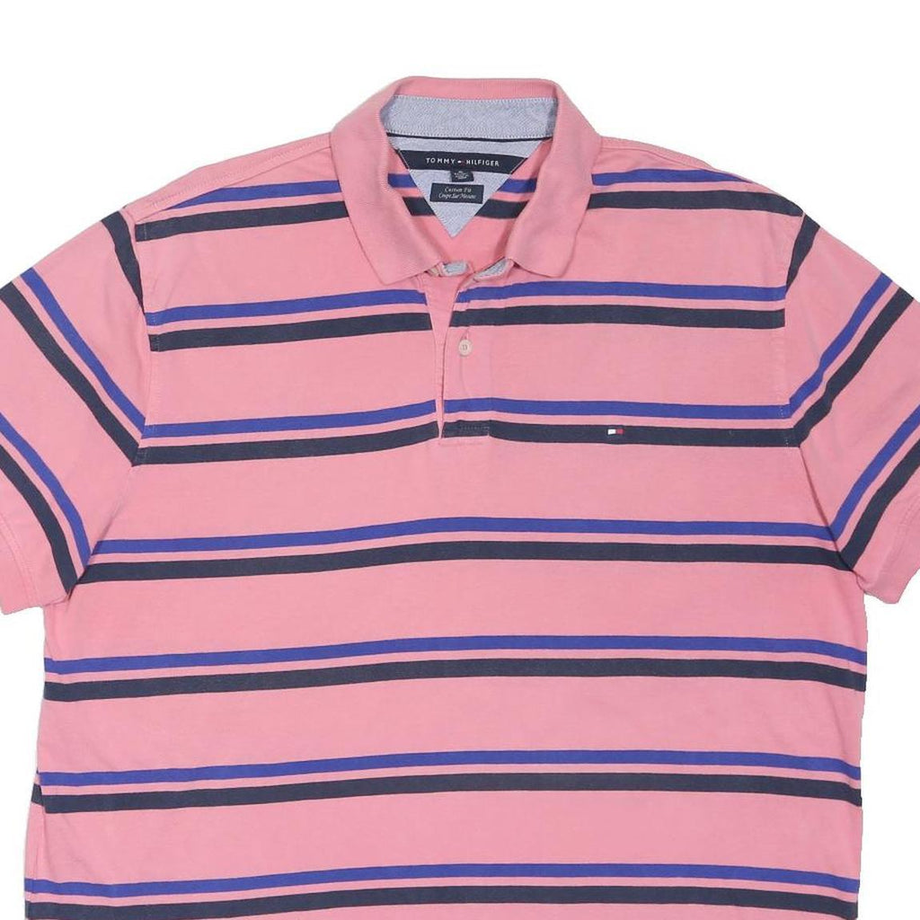 TOMMY HILFIGER Mens Pink & Blue Striped Short Sleeve Polo Shirt XL Casual