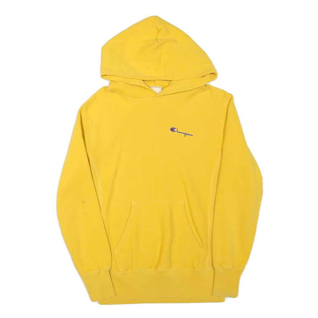 CHAMPION Mens Yellow Hoodie S Cotton Blend Pullover Casual Sweatshirt