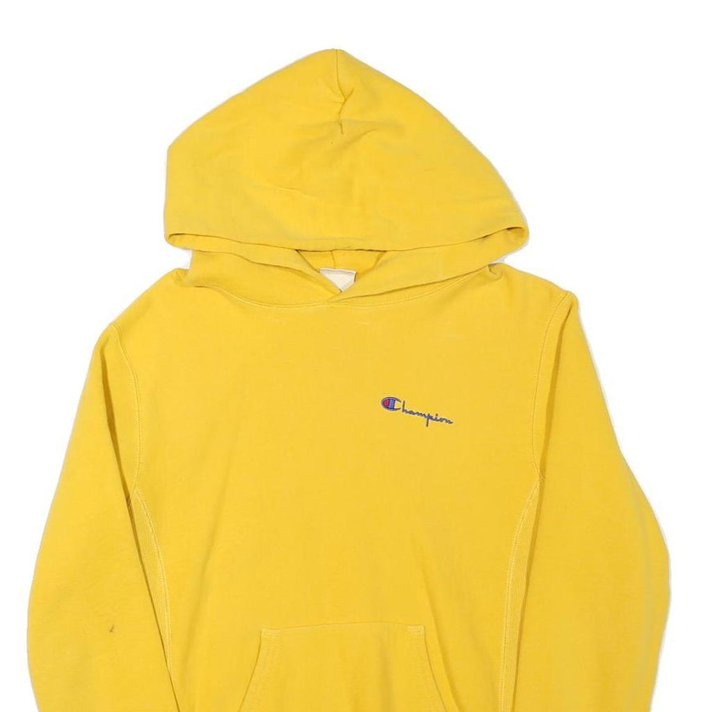 CHAMPION Mens Yellow Hoodie S Cotton Blend Pullover Casual Sweatshirt