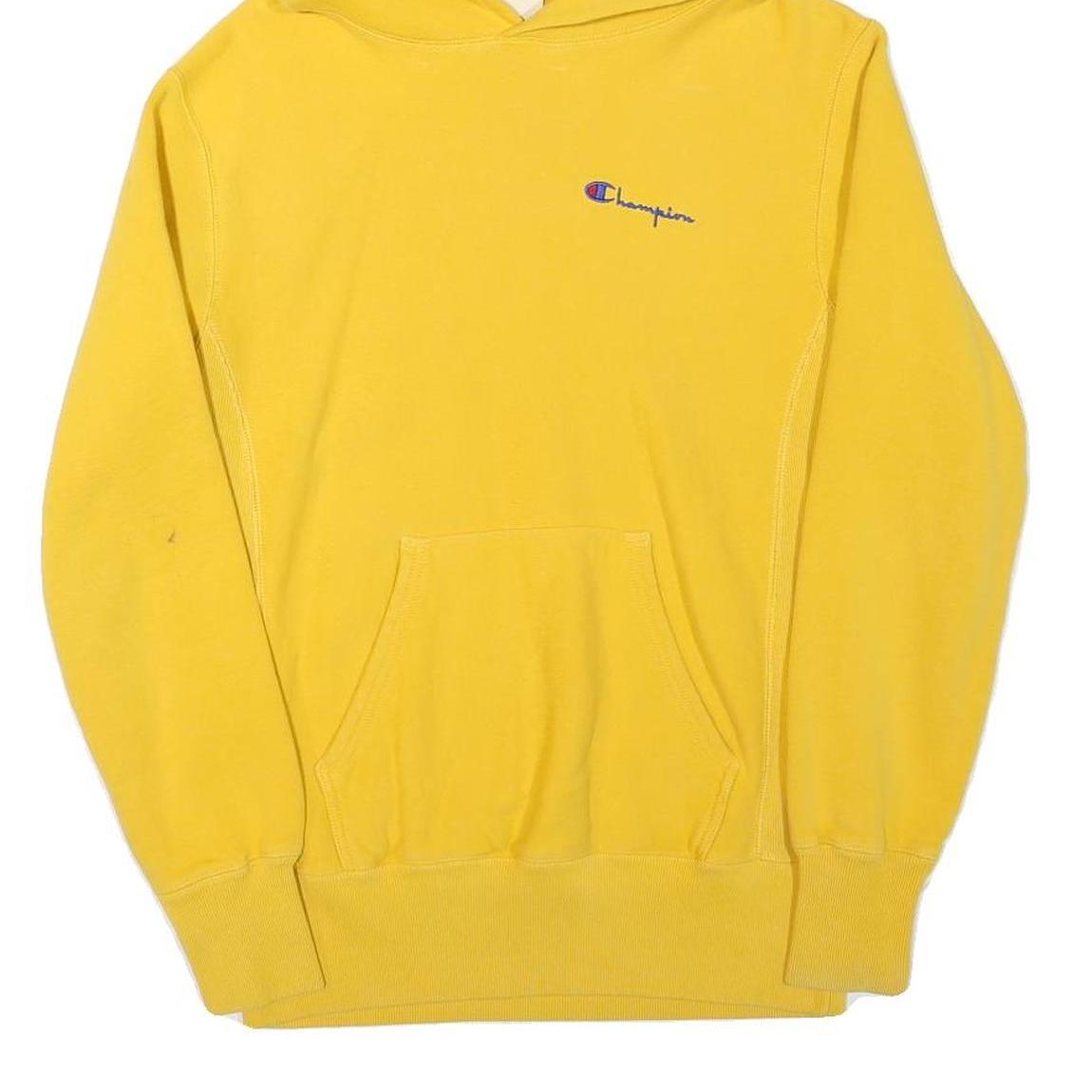 CHAMPION Mens Yellow Hoodie S Cotton Blend Pullover Casual Sweatshirt