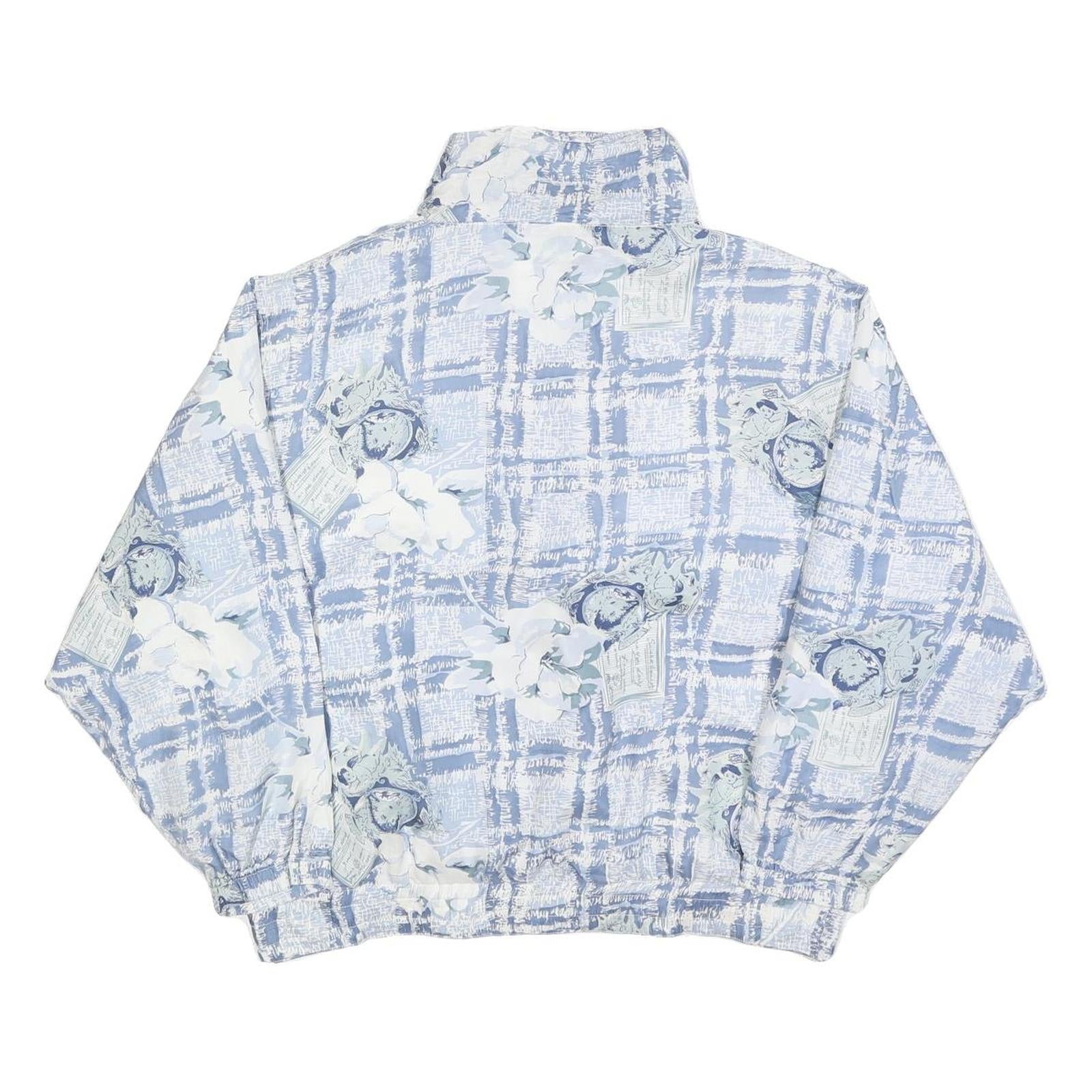 EVR Womens Blue & White Floral Silk Jacket L Lightweight Zip Closure