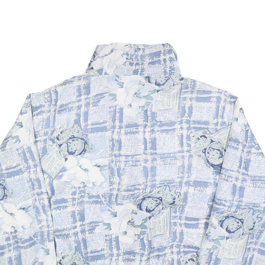 EVR Womens Blue & White Floral Silk Jacket L Lightweight Zip Closure