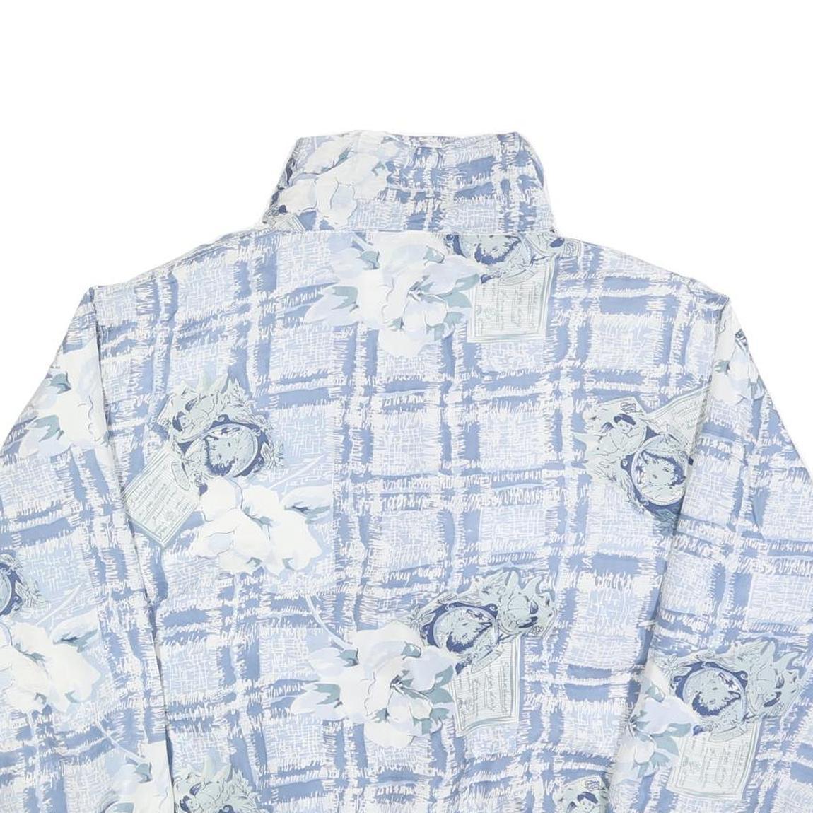 EVR Womens Blue & White Floral Silk Jacket L Lightweight Zip Closure