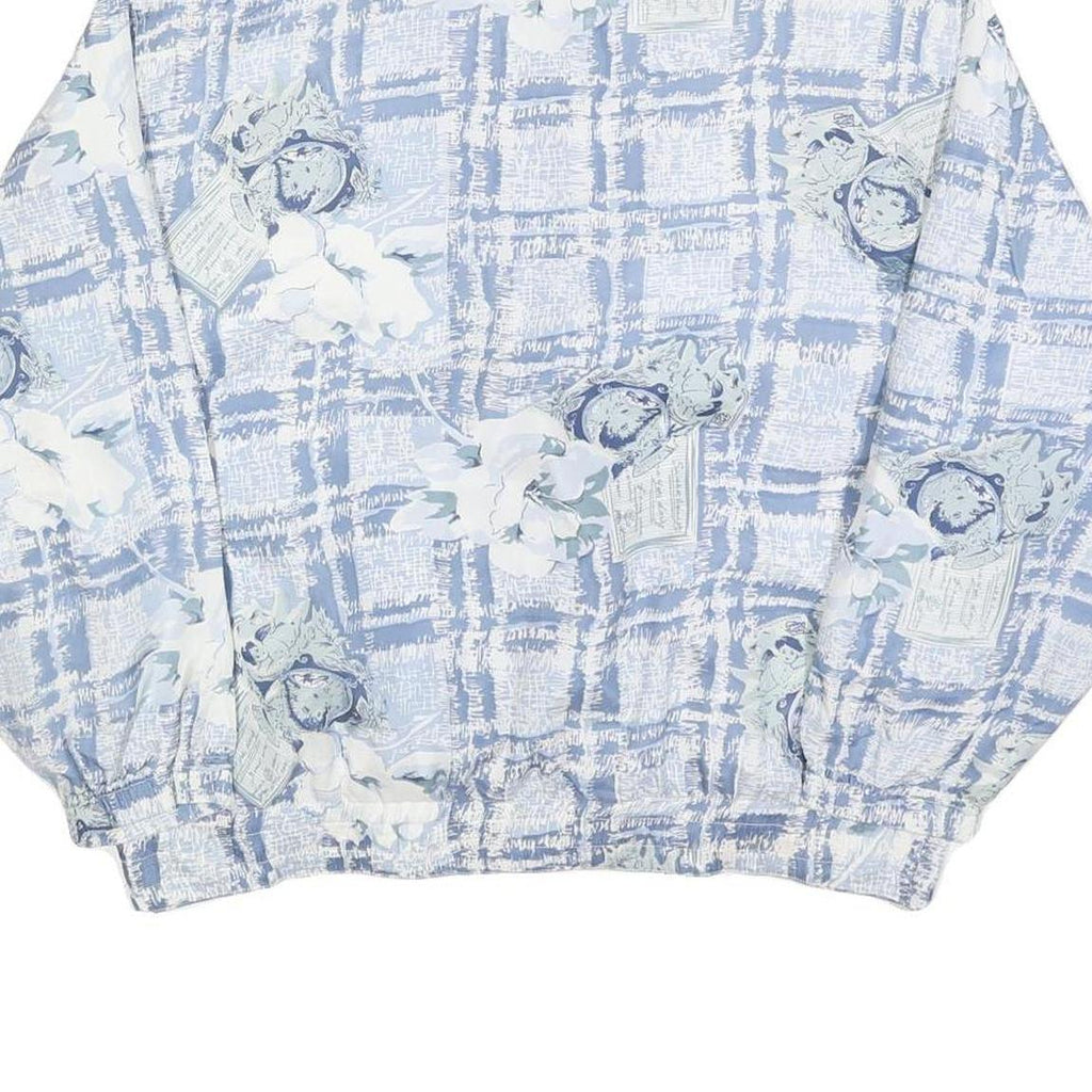 EVR Womens Blue & White Floral Silk Jacket L Lightweight Zip Closure
