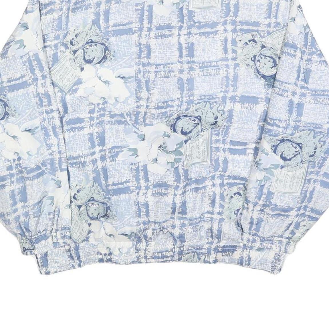 EVR Womens Blue & White Floral Silk Jacket L Lightweight Zip Closure