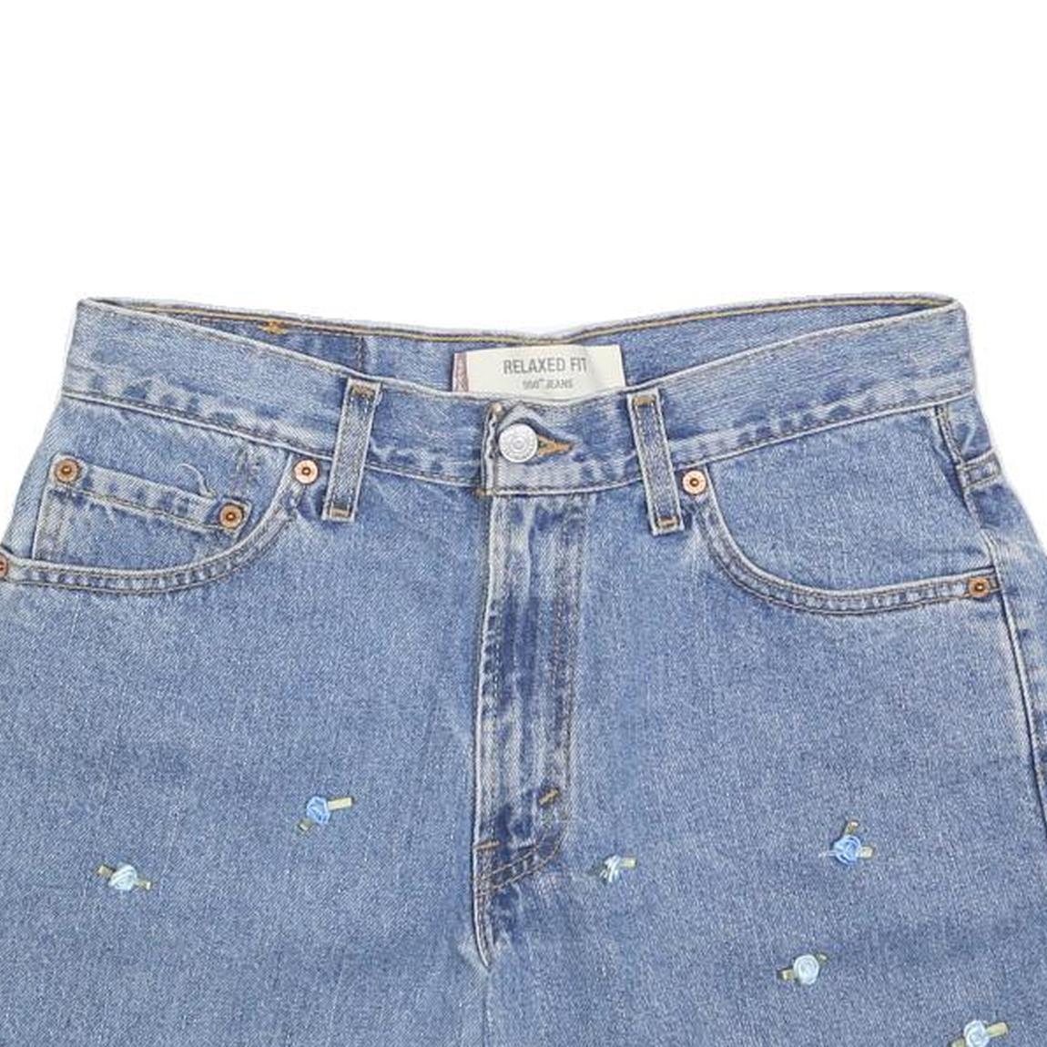 LEVI'S Womens Blue Denim Mini Cotton Skirt M Embroidered Floral Design