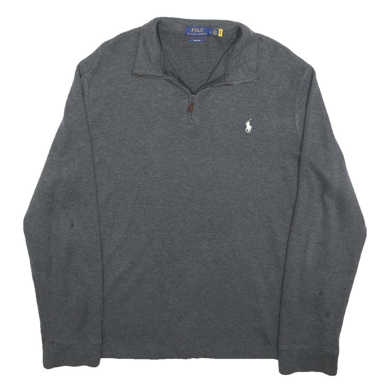 POLO RALPH LAUREN Mens Grey Pullover Plain Crew Neck Basic Knit L Cotton Jumper