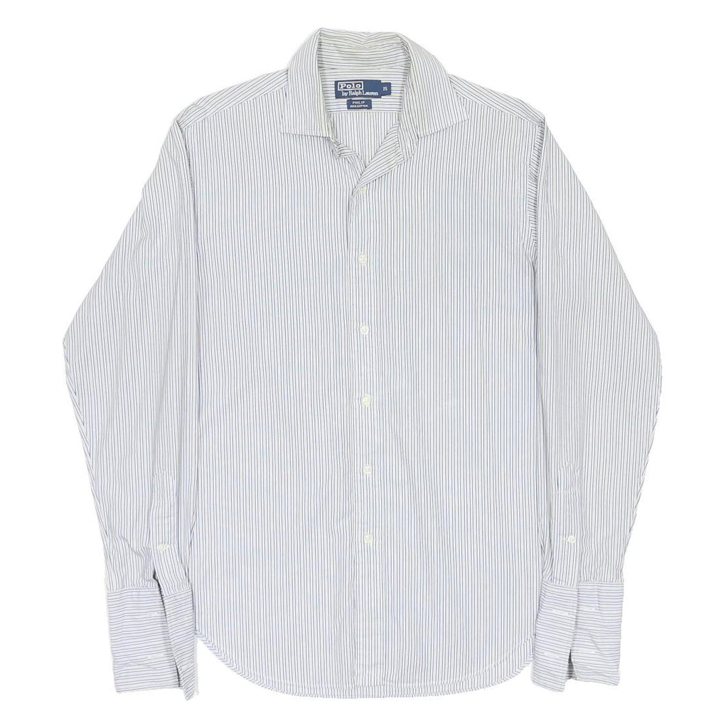 POLO RALPH LAUREN Mens White & Blue Stripe Shirt M Classic Fit Cotton
