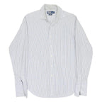 POLO RALPH LAUREN Mens White & Blue Stripe Shirt M Classic Fit Cotton