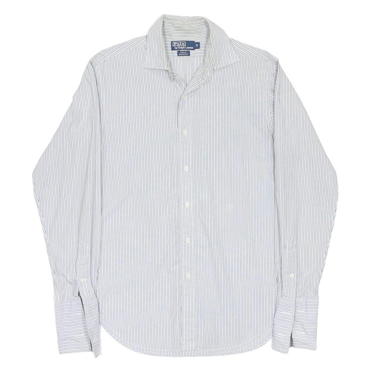 POLO RALPH LAUREN Mens White & Blue Stripe Shirt M Classic Fit Cotton