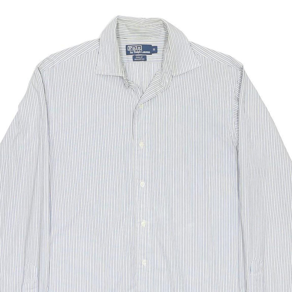 POLO RALPH LAUREN Mens White & Blue Stripe Shirt M Classic Fit Cotton