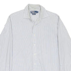 POLO RALPH LAUREN Mens White & Blue Stripe Shirt M Classic Fit Cotton