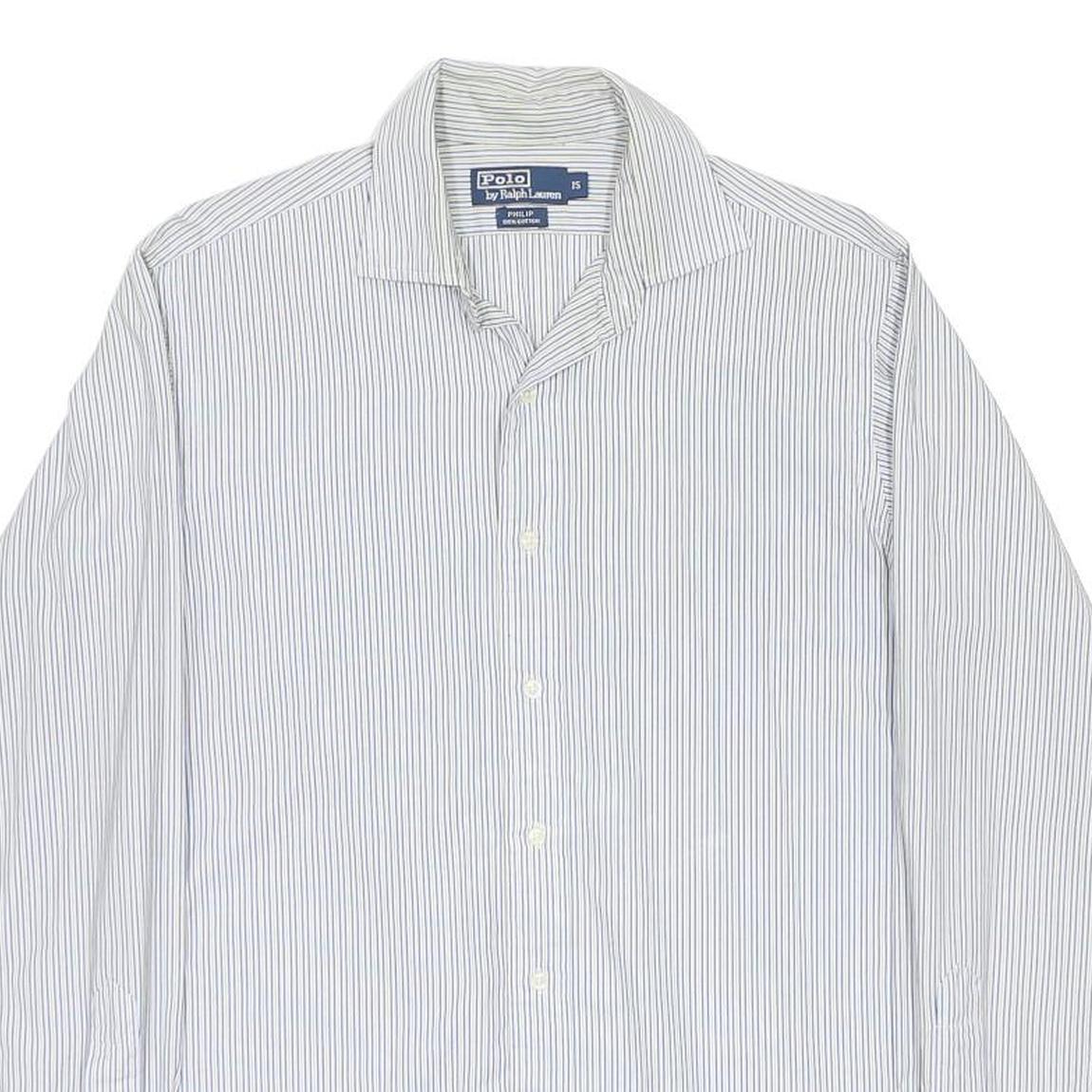 POLO RALPH LAUREN Mens White & Blue Stripe Shirt M Classic Fit Cotton
