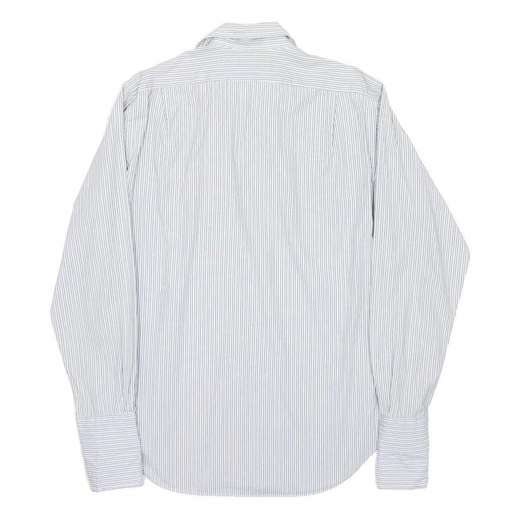 POLO RALPH LAUREN Mens White & Blue Stripe Shirt M Classic Fit Cotton
