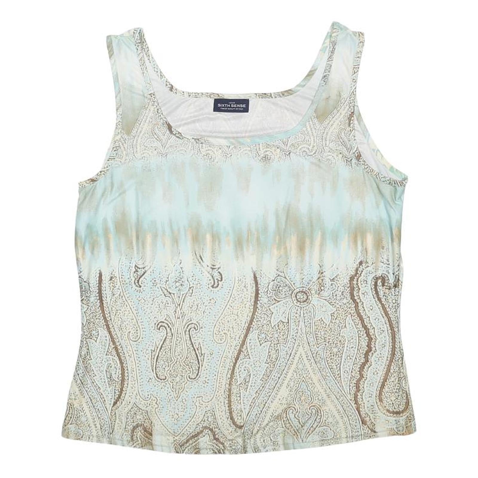 YOUR SIXTH SENSE Womens Blue & Beige Printed Sleeveless Scoop Neck Top M Stretch