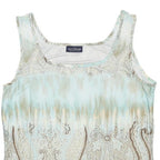 YOUR SIXTH SENSE Womens Blue & Beige Printed Sleeveless Scoop Neck Top M Stretch