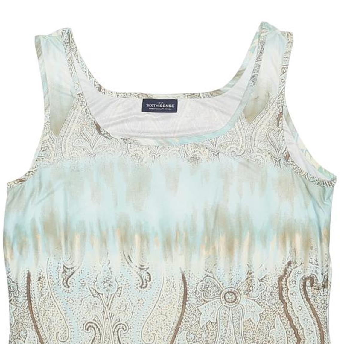 YOUR SIXTH SENSE Womens Blue & Beige Printed Sleeveless Scoop Neck Top M Stretch