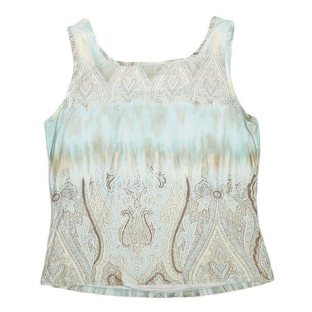 YOUR SIXTH SENSE Womens Blue & Beige Printed Sleeveless Scoop Neck Top M Stretch