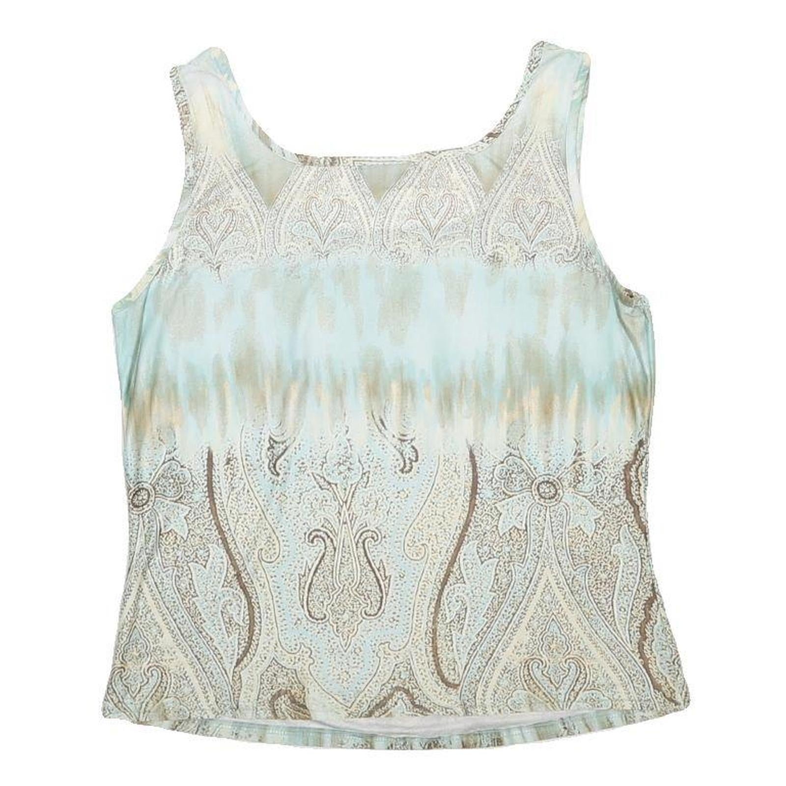 YOUR SIXTH SENSE Womens Blue & Beige Printed Sleeveless Scoop Neck Top M Stretch